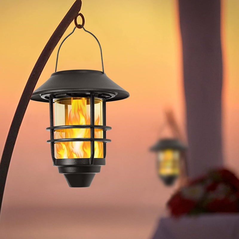 Derynome Solar Hanging Lantern Outdoor, Flickering Flames Outdoor Lights,Solar Lights Waterproof for Wall Fence Patio Porch Yard,2 Pack - Image 2